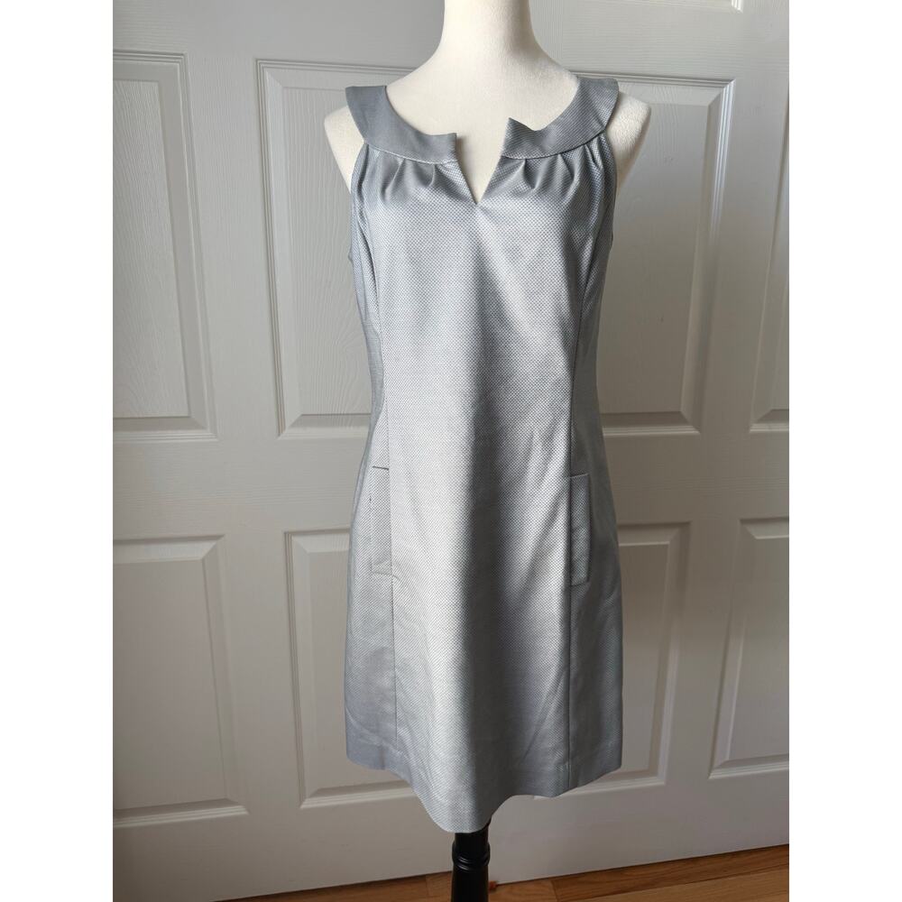 Flounce Gray Silver Textured Sheath Dress with Pockets Size Small | Office Chic